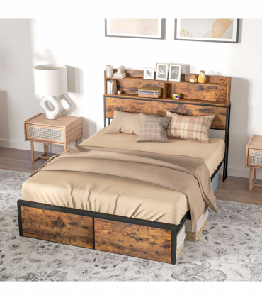 HOMCOM 4.8FT Double Bed Frame with Storage Headboard and Under Bed Storage