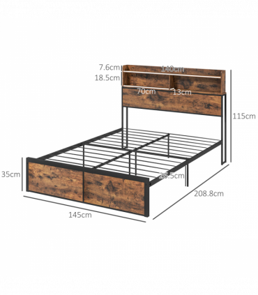 HOMCOM 4.8FT Double Bed Frame with Storage Headboard and Under Bed Storage