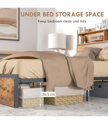 HOMCOM 4.8FT Double Bed Frame with Storage Headboard and Under Bed Storage