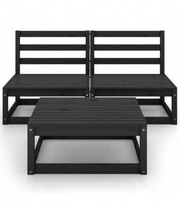 vidaXL 3 Piece Garden Lounge Set Black Solid Pinewood