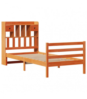 vidaXL Bookcase Bed without Mattress Wax Brown 100x200cm Solid Wood Pine