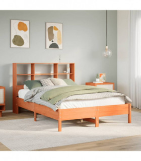 vidaXL Bookcase Bed without Mattress Wax Brown 135x190 cm Double Solid Wood Pine