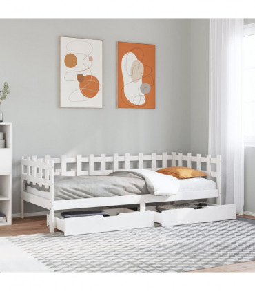 vidaXL Daybed with Drawers without Mattress White 90x190 cm Single Solid Wood