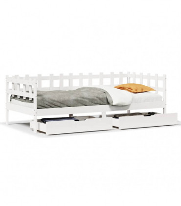 vidaXL Daybed with Drawers without Mattress White 90x190 cm Single Solid Wood