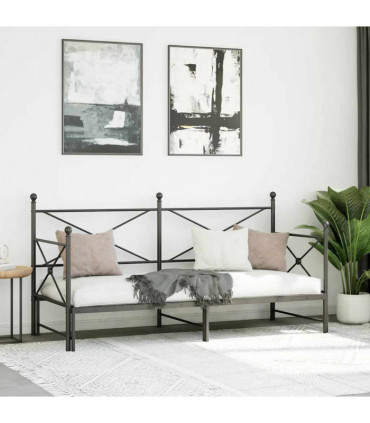 vidaXL Daybed with Trundle without Mattress Black 90x190 cm Steel