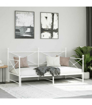 vidaXL Daybed with Trundle without Mattress White 100x190 cm Steel