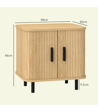 HOMCOM Nightstand with Sliding Doors and Metal Legs for Bedroom Oak Tone