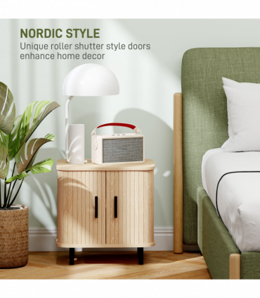 HOMCOM Nightstand with Sliding Doors and Metal Legs for Bedroom Oak Tone