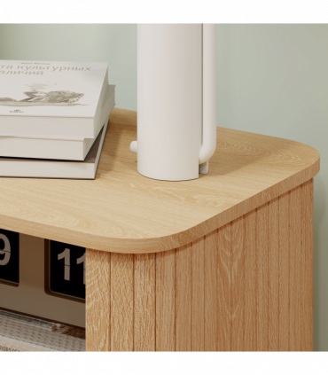 HOMCOM Nightstand with Sliding Doors and Metal Legs for Bedroom Oak Tone