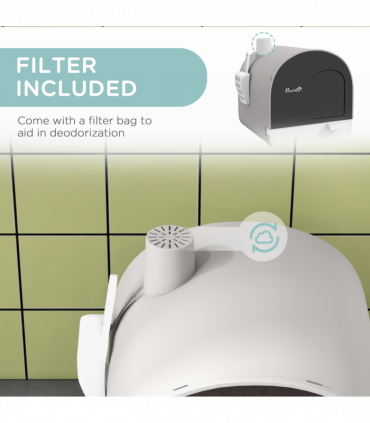 PawHut Cat Litter Box Kitten Litter Tray w/ Lid, Scoop, Filter, Flap Door, Grey