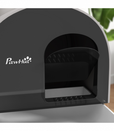 PawHut Cat Litter Box Kitten Litter Tray w/ Lid, Scoop, Filter, Flap Door, Grey