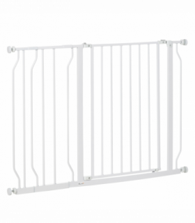 PawHut Dog Gate Wide Stair Gate w/ Door Pressure Fit, 75-115W cm, White