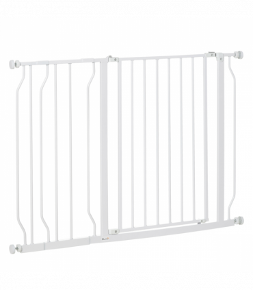 PawHut Dog Gate Wide Stair Gate w/ Door Pressure Fit, 75-115W cm, White