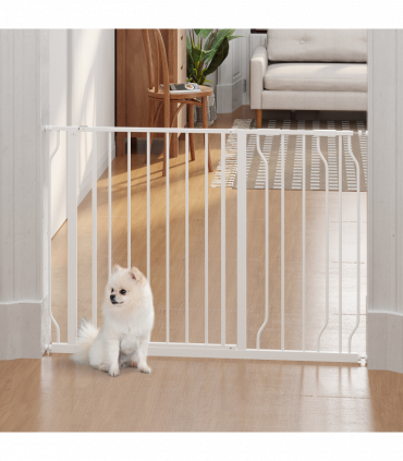 PawHut Dog Gate Wide Stair Gate w/ Door Pressure Fit, 75-115W cm, White