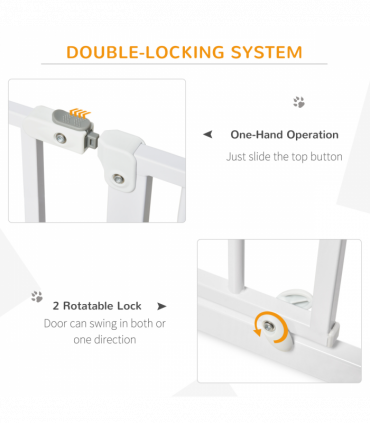 PawHut Dog Gate Wide Stair Gate w/ Door Pressure Fit, 75-115W cm, White