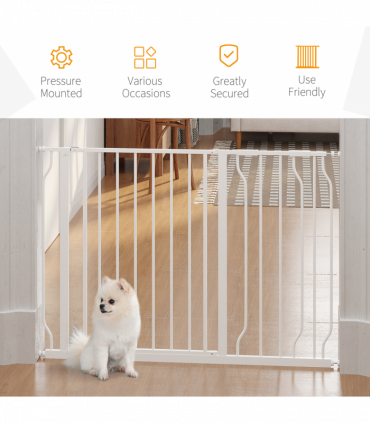 PawHut Dog Gate Wide Stair Gate w/ Door Pressure Fit, 75-115W cm, White