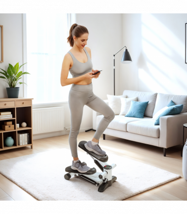 SPORTNOW Mini Stepper Machine with LCD Monitor and Non-Slip Pedals, White