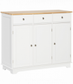 Sideboard with Rubberwood Top, Buffet Drawers and Adjustable Shelves White