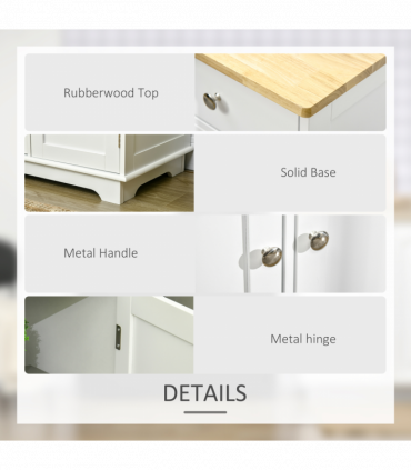 Sideboard with Rubberwood Top, Buffet Drawers and Adjustable Shelves White