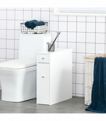 Slim Floor Cabinet Narrow Wooden Storage with Drawers Bathroom White HOMCOM