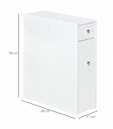 Slim Floor Cabinet Narrow Wooden Storage with Drawers Bathroom White HOMCOM