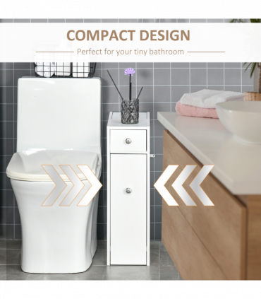 Slim Floor Cabinet Narrow Wooden Storage with Drawers Bathroom White HOMCOM