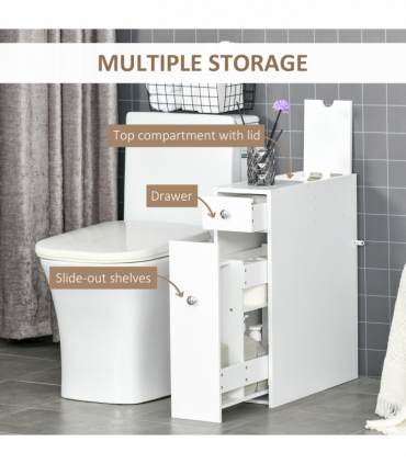 Slim Floor Cabinet Narrow Wooden Storage with Drawers Bathroom White HOMCOM
