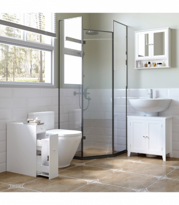 Slim Floor Cabinet Narrow Wooden Storage with Drawers Bathroom White HOMCOM