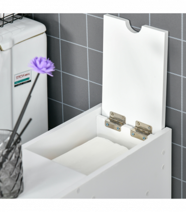 Slim Floor Cabinet Narrow Wooden Storage with Drawers Bathroom White HOMCOM