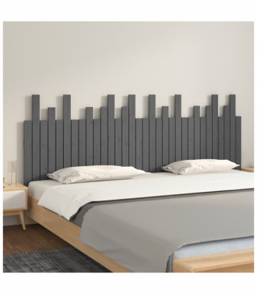 Wall Headboard Grey 204x3x80 cm Solid Wood Pine