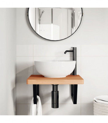 vidaXL Basin Shelf Wall Mounted Steel and Solid Wood Beech