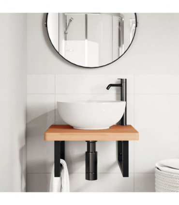 vidaXL Basin Shelf Wall Mounted Steel and Solid Wood Beech
