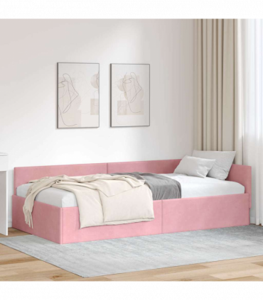 vidaXL Corner Bed Frame Pink 90 x 190 cm Velvet and Engineered wood