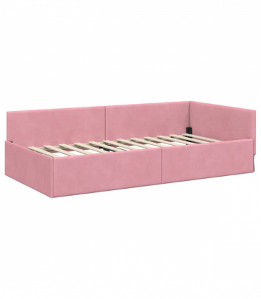 vidaXL Corner Bed Frame Pink 90 x 190 cm Velvet and Engineered wood