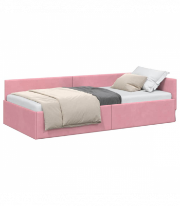 vidaXL Corner Bed Frame Pink 90 x 190 cm Velvet and Engineered wood