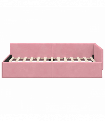 vidaXL Corner Bed Frame Pink 90 x 190 cm Velvet and Engineered wood