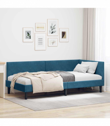 vidaXL Corner Bed Frame Blue 100 x 200 cm Velvet and Engineered wood