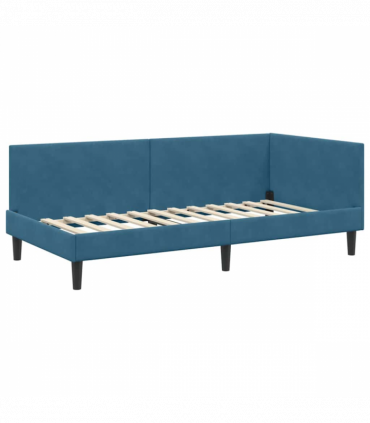 vidaXL Corner Bed Frame Blue 100 x 200 cm Velvet and Engineered wood