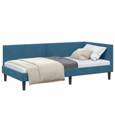 vidaXL Corner Bed Frame Blue 100 x 200 cm Velvet and Engineered wood