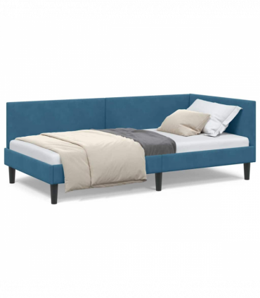 vidaXL Corner Bed Frame Blue 100 x 200 cm Velvet and Engineered wood