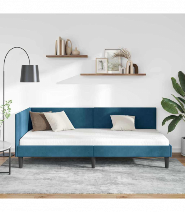 vidaXL Corner Bed Frame Blue 100 x 200 cm Velvet and Engineered wood
