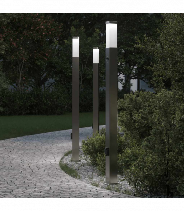vidaXL Bollard Lights with Sensor&Outlet 3 pcs 110 cm Stainless Steel IP44