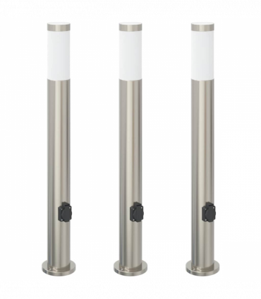 vidaXL Bollard Lights with Outlet 3pcs 80 cm Stainless Steel IP44