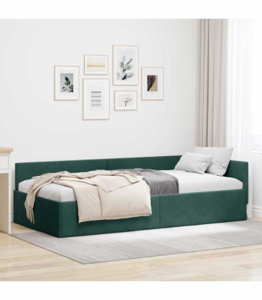 vidaXL Corner Bed Frame Other with Headboard Dark green 100 x 200 cm