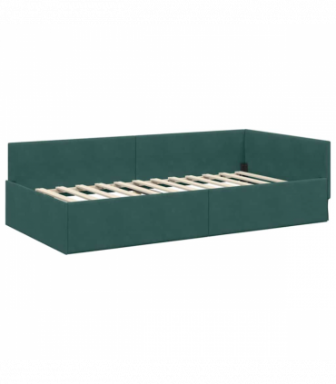 vidaXL Corner Bed Frame Other with Headboard Dark green 100 x 200 cm