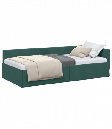 vidaXL Corner Bed Frame Other with Headboard Dark green 100 x 200 cm