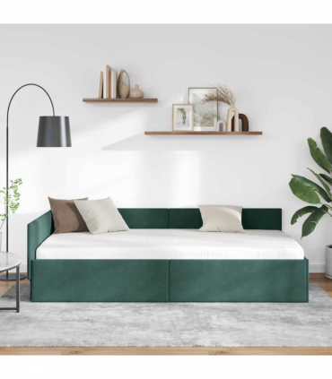 vidaXL Corner Bed Frame Other with Headboard Dark green 100 x 200 cm