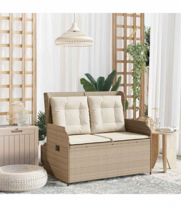 vidaXL Garden Bench with Cushion Beige Poly rattan