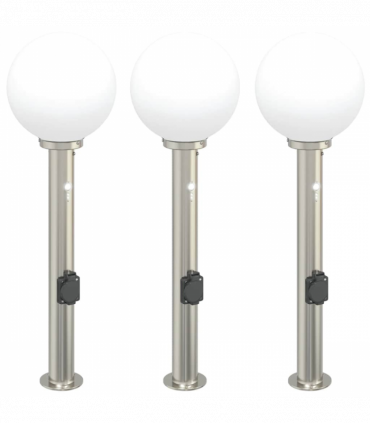vidaXL Bollard Lights with Sensor&Outlet 3 pcs 80 cm Stainless Steel IP44