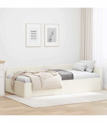 vidaXL Corner Bed Frame Cream 90 x 190 cm Velvet and Engineered wood